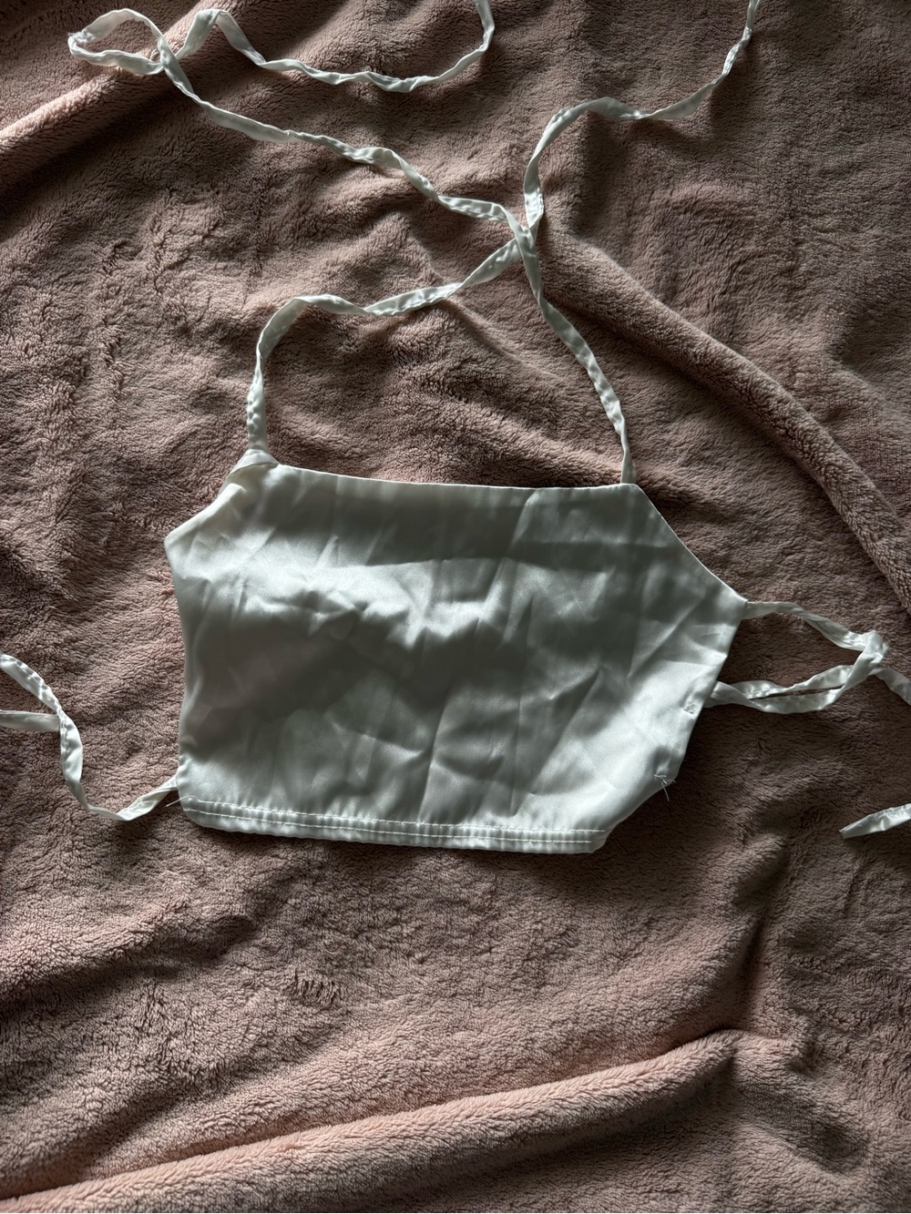 PrettyLittleThing White Satin Tie-Back Crop Top